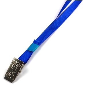 Snur textil pentru ecuson, clips metalic, 100 buc/set - Albastru