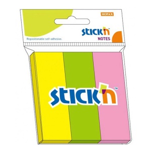 Stick index hartie, 76x25 mm, 3 x 50 file/set, STICK'N Neon