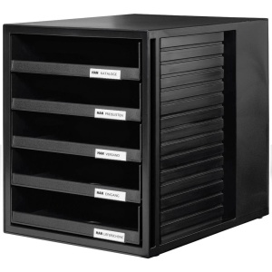 Suport cu sertare, plastic, cu 5 sertare, negru, HAN