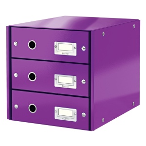 Suport documente cu 3 sertare, A4, carton laminat, mov, LEITZ WOW Click&Store