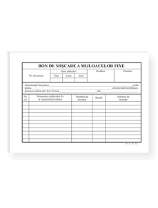 Bon de miscare a mijloacelor fixe A5, 100 file/set - Img 1