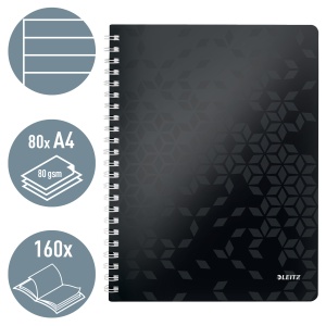 Caiet cu spirala A4, 80 file, dictando, negru, LEITZ WOW - Img 2