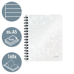 Caiet cu spirala A5, 80 file, dictando, alb, LEITZ WOW - Img 2
