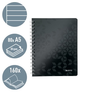 Caiet cu spirala A5, 80 file, dictando, negru, LEITZ WOW - Img 2