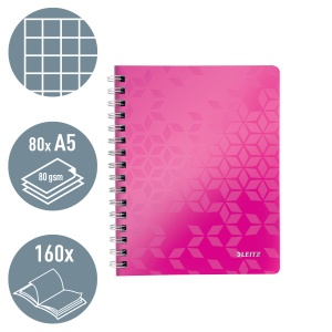 Caiet cu spirala A5, 80 file, matematica, roz, LEITZ WOW - Img 2