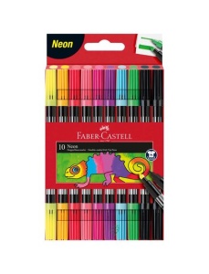 Carioci cu 2 capete, 10 culori/set, FABER-CASTELL Neon