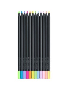 Creioane colorate pastel si neon, 12 buc/set, Black Edition FABER-CASTELL - Img 3