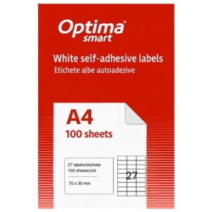 Etichete autoadezive albe, 27/A4, 70x30mm, 100 coli/top, OPTIMA