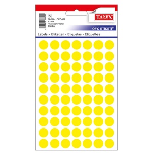 Etichete autoadezive rotunde, 13 mm, 350 buc/set, galben, TANEX