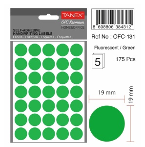 Etichete autoadezive rotunde, 19 mm, 175 buc/set, verde, TANEX - Img 2