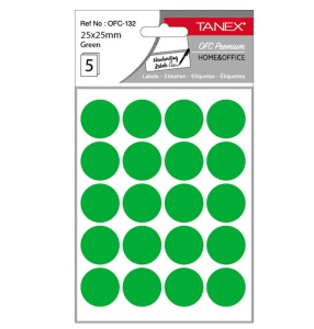 Etichete autoadezive rotunde, 25 mm, 100 buc/set, verde, TANEX