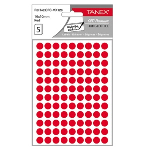 Etichete autocolante rotunde, 10 mm, 540 buc/set, rosu, TANEX