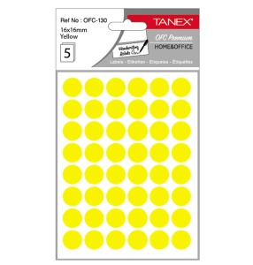 Etichete autocolante rotunde, 16 mm, 240 buc/set, galben, TANEX