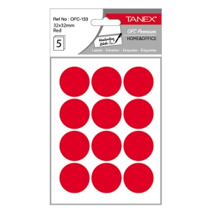 Etichete autocolante rotunde, 32 mm, 60 buc/set, rosu, TANEX