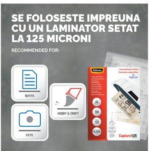 Folie laminare A3 125 microni, 100 buc/top, FELLOWES - Img 3