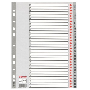 Index plastic A4, numeric 1-31, plastic reciclabil, ESSELTE