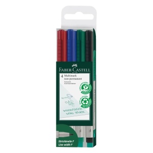 Marker permanent, varf fin 0,4 mm, 4 culori/set, FABER-CASTELL Multimark S