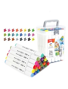 Markere sketching cu 2 capete 1 mm/7 mm, 24 culori/set, DELI