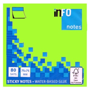 Notes autoadeziv 75x75 mm, 80 file, verde neon, INFO NOTES
