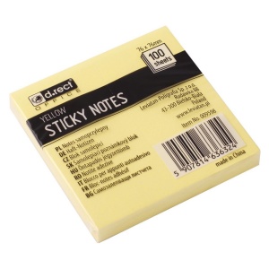 Notes autoadeziv 76x76 mm, 100 file, galben pastel D.RECT
