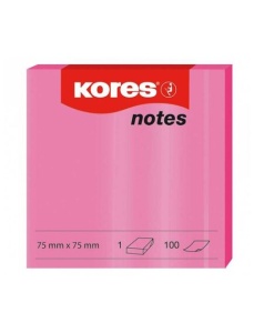Notite autoadezive, 75x75 mm, 100 file/set, roz neon, KORES - Img 2