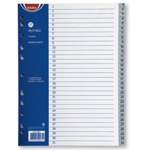 Separatoare din plastic A4, index 1-31, NOKI