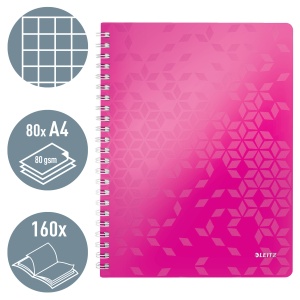 Caiet cu spirala A4, 80 file, matematica, roz, LEITZ WOW - Img 2