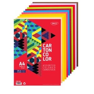 Carton colorat A4, 120 g/mp, 100 coli/top, asortat, DACO