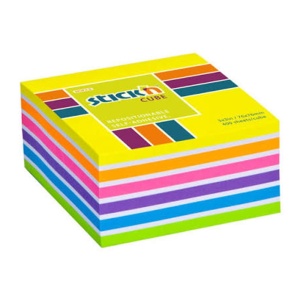 Cub notite autoadeziv, 76x76 mm, 400 file neon, STICK'N Rainbow