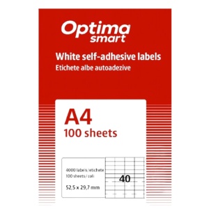 Etichete autoadezive albe, 40/A4, 52.5x29.7mm, 100 coli/top, OPTIMA