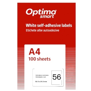 Etichete autoadezive albe, 56/A4, 52.5x21.2mm, 100 coli/top, OPTIMA