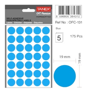 Etichete autoadezive rotunde, 19 mm, 175 buc/set, albastru, TANEX
