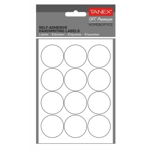 Etichete autocolante rotunde, 32 mm, 60 buc/set, alb, TANEX