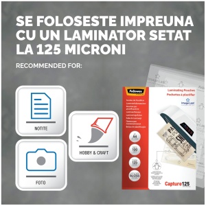 Folie laminare A4 125 microni, 100 buc/top, FELLOWES - Img 3