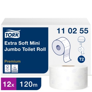 Hartie igienica mini jumbo TORK Extra Soft Premium T2, 3 straturi, 120 m/rola, 12 role/set