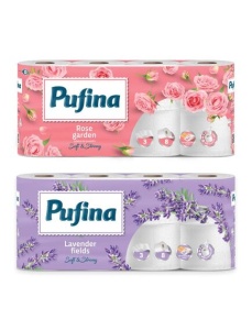 Hartie igienica parfumata PUFINA, 3 straturi, 8 role/set