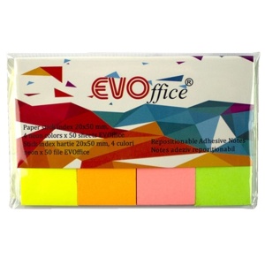Index autoadeziv din hartie, 20x50 mm, 4 culori neon x 50 file/set, EVO