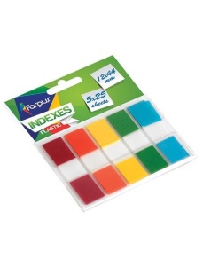 Index autoadeziv plastic, 12x44 mm, 5 culori neon x 25 file/set, FORPUS