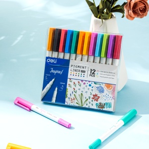 Liner pigment 2 capete 0.5/1 mm, 12 buc/set, DELI Inspira - Img 6