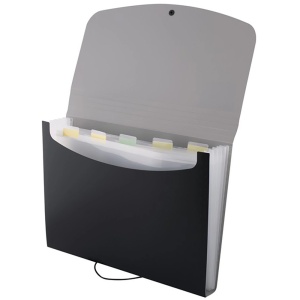 Mapa plastic cu burduf, A4, 6 compartimente, negru, D.RECT 5566