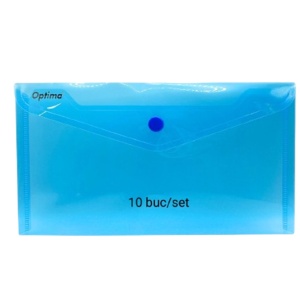 Mapa plastic, cu capsa, DL, 10 buc/set, albastru, OPTIMA