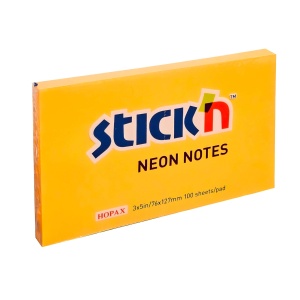 Notes autoadeziv 76x127 mm, 100 file/set, portocaliu neon, STICK'N
