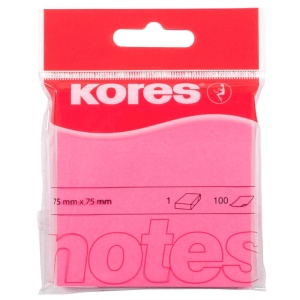 Notite autoadezive, 75x75 mm, 100 file/set, roz neon, KORES