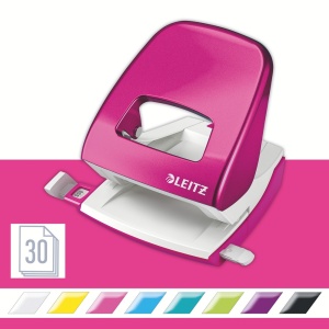 Perforator de birou, metalic, 30 coli, roz, LEITZ WOW 5008 - Img 2