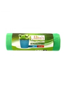 Saci menajeri cu manere, 60 L. 20 buc/rola, verde, MICA'S