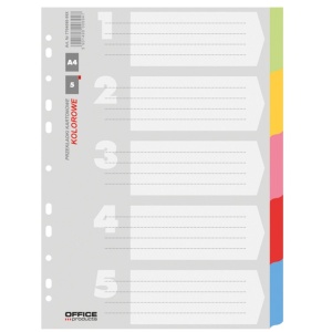 Separatoare carton color, A4, 5 culori/set, OFFICE PRODUCTS