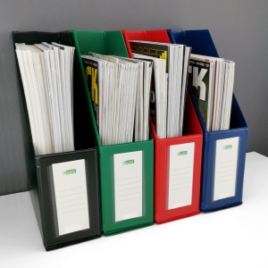 Suport vertical pentru cataloage, A4, carton laminat, 90mm, albastru, D.RECT - Img 4