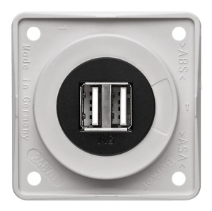 Priza de incarcare USB Berker 12V dublu polar alb-lucius, insertie neagra
