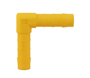 Conector 90 inclinat pentru furtun de 10 mm Galben,alb,negru/ SET DE2 CONECTORI