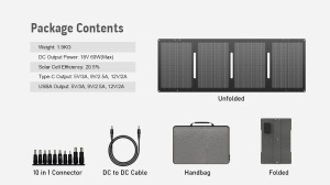 Panou solar portabil YT60, 60W, Pliabil in 4 bucati, IP67